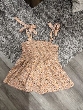 Peach Floral Smocked Top with Tie Straps